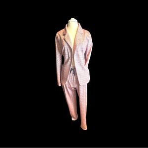 Flamingo Pink Houndstooth Windowpane Plaid Pant Suit Blazer Jacket XL